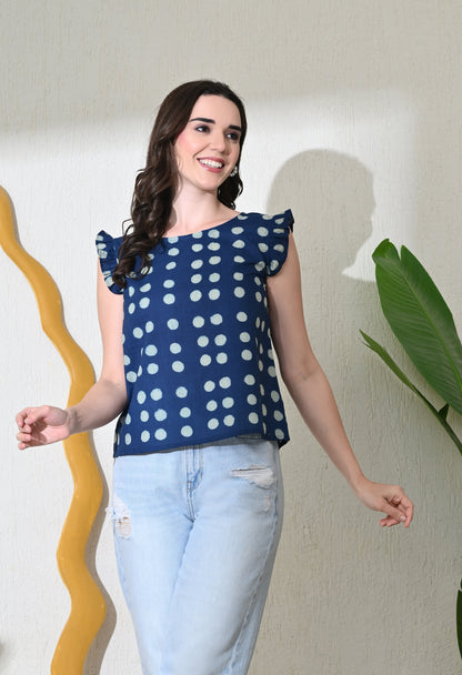 Indigo Polka Top