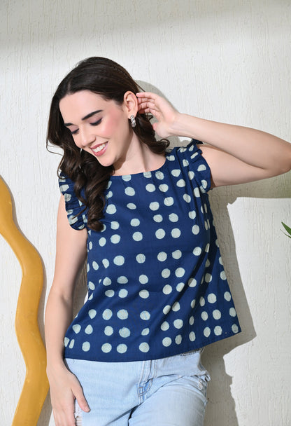 Indigo Polka Top