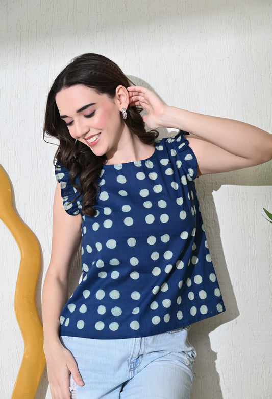 Indigo Polka Top