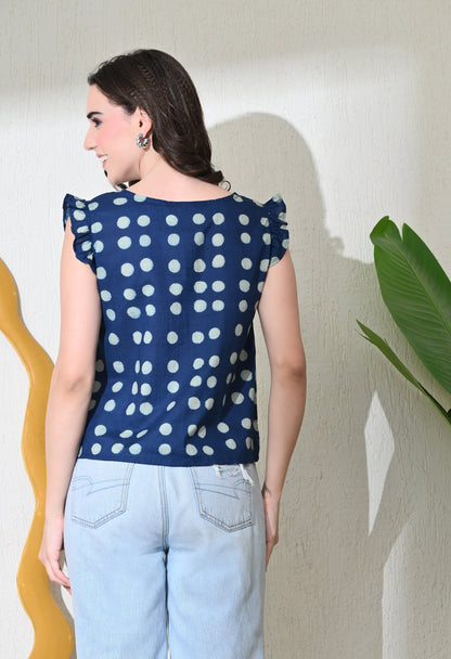 Indigo Polka Top