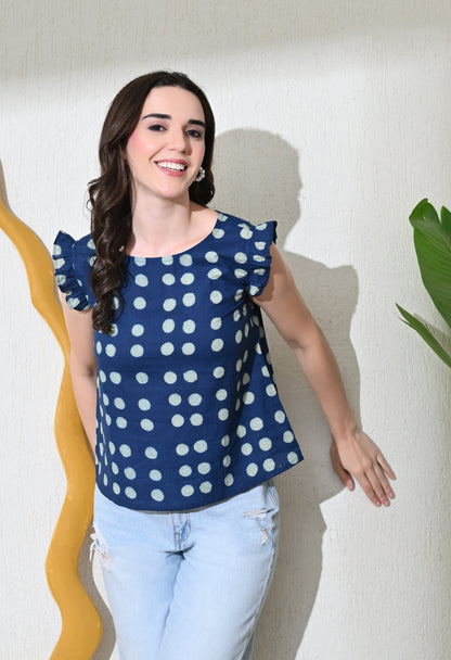 Indigo Polka Top