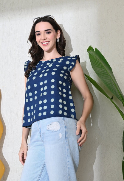 Indigo Polka Top