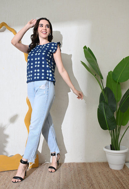 Indigo Polka Top