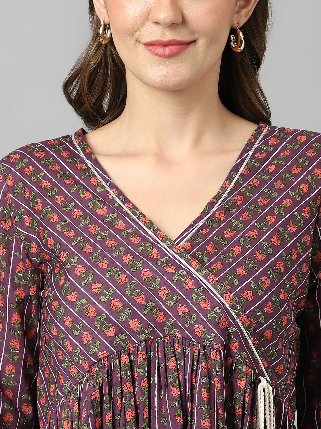 Purple Cotton Angrakha Style Pocket Dress