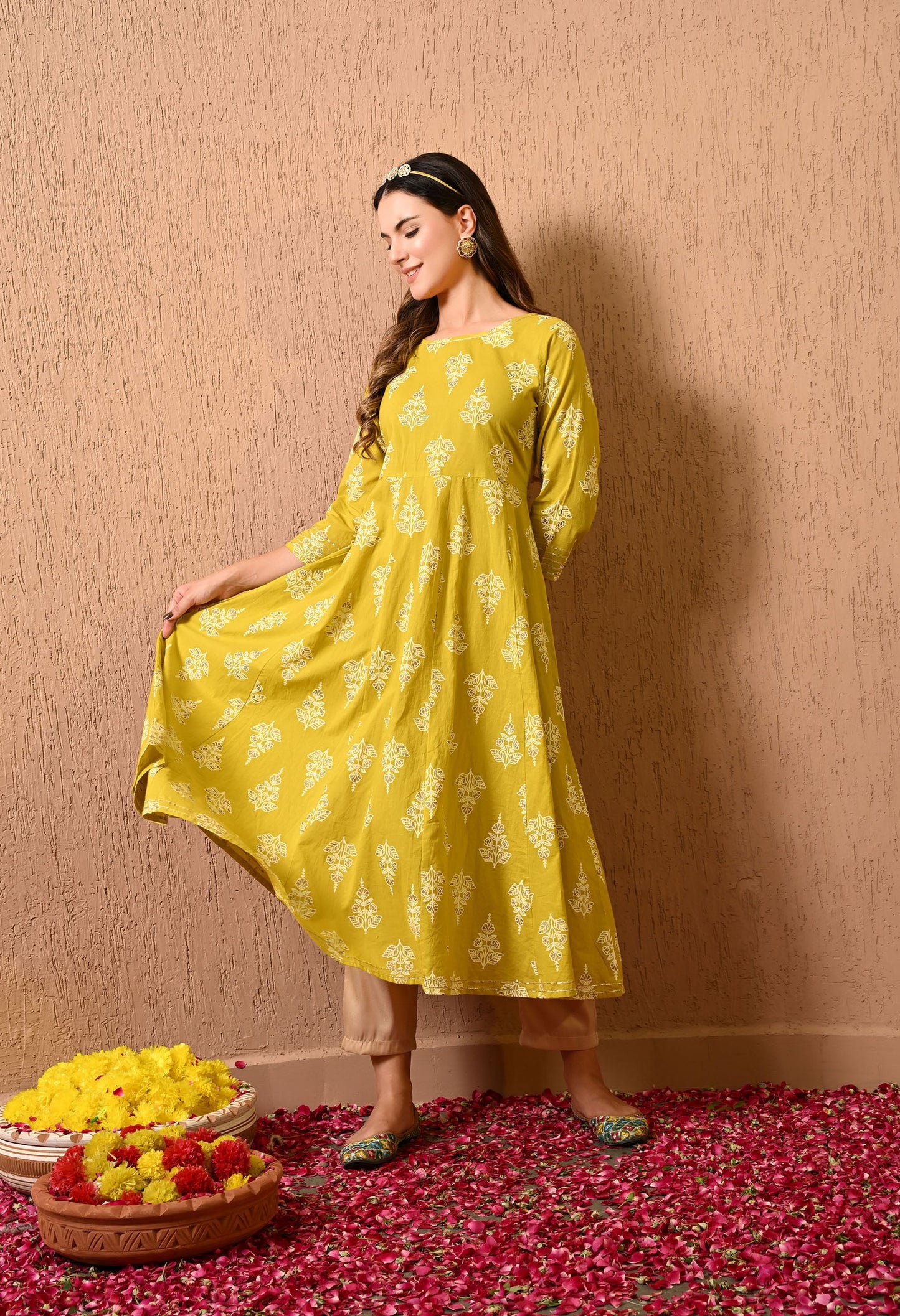 Yellow Motif Anarkali Kurta