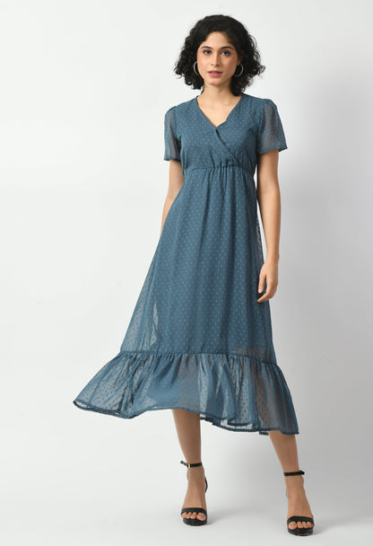 Blue Georgette A-line Dress