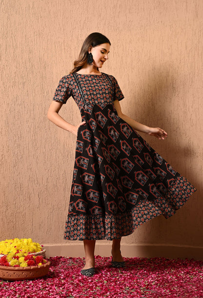 Black Floral Fit and Flare Dress