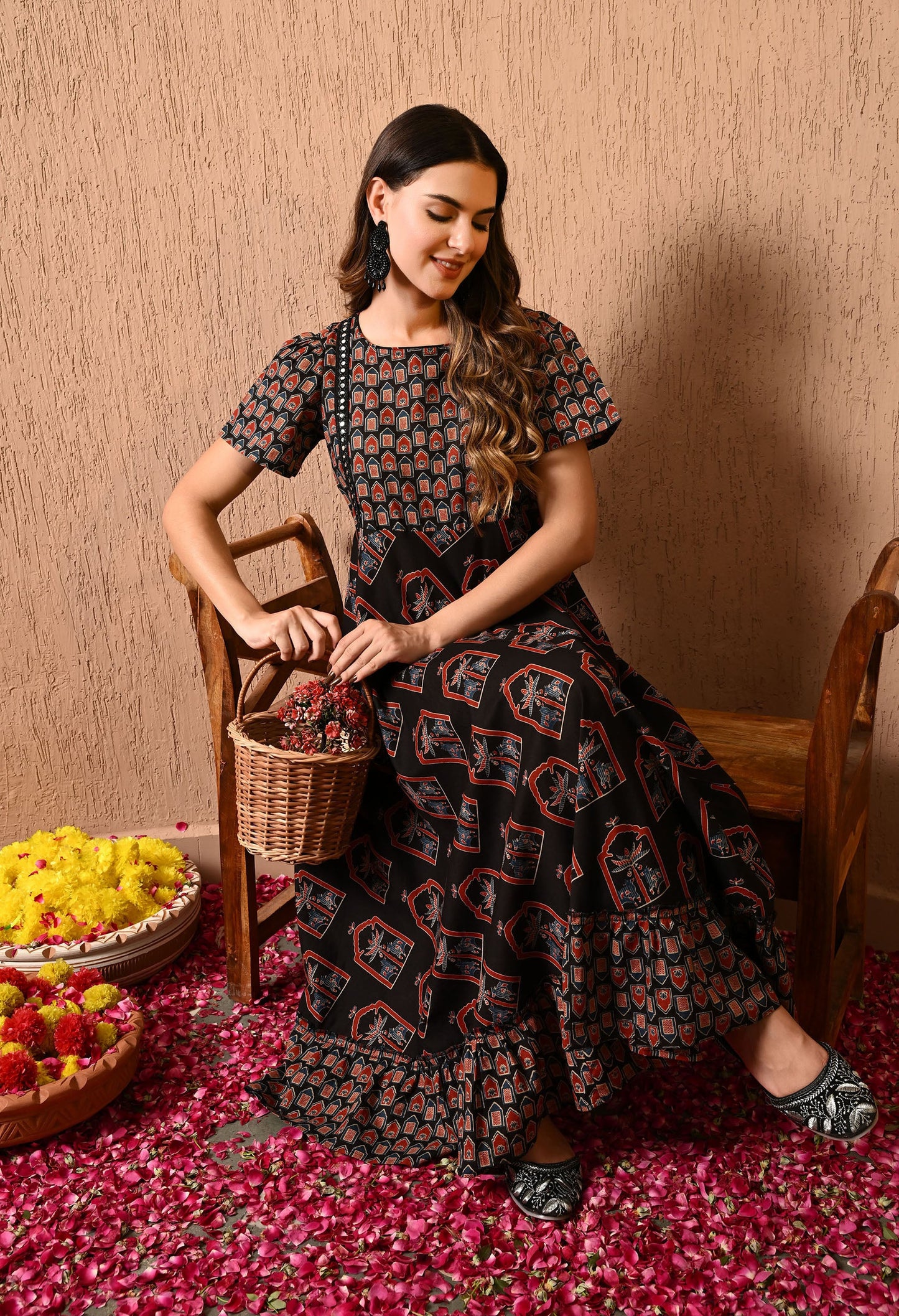 Black Floral Fit and Flare Dress