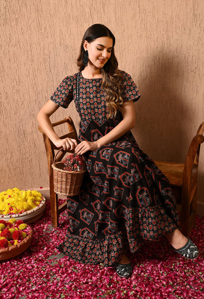 Black Floral Fit and Flare Dress