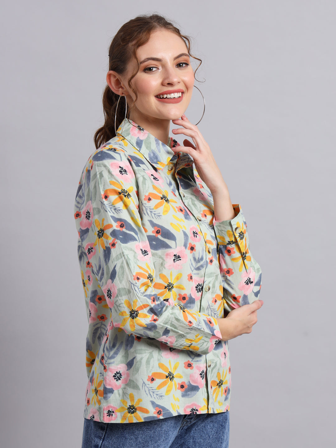 Multicolor Cotton Shirt Style Top