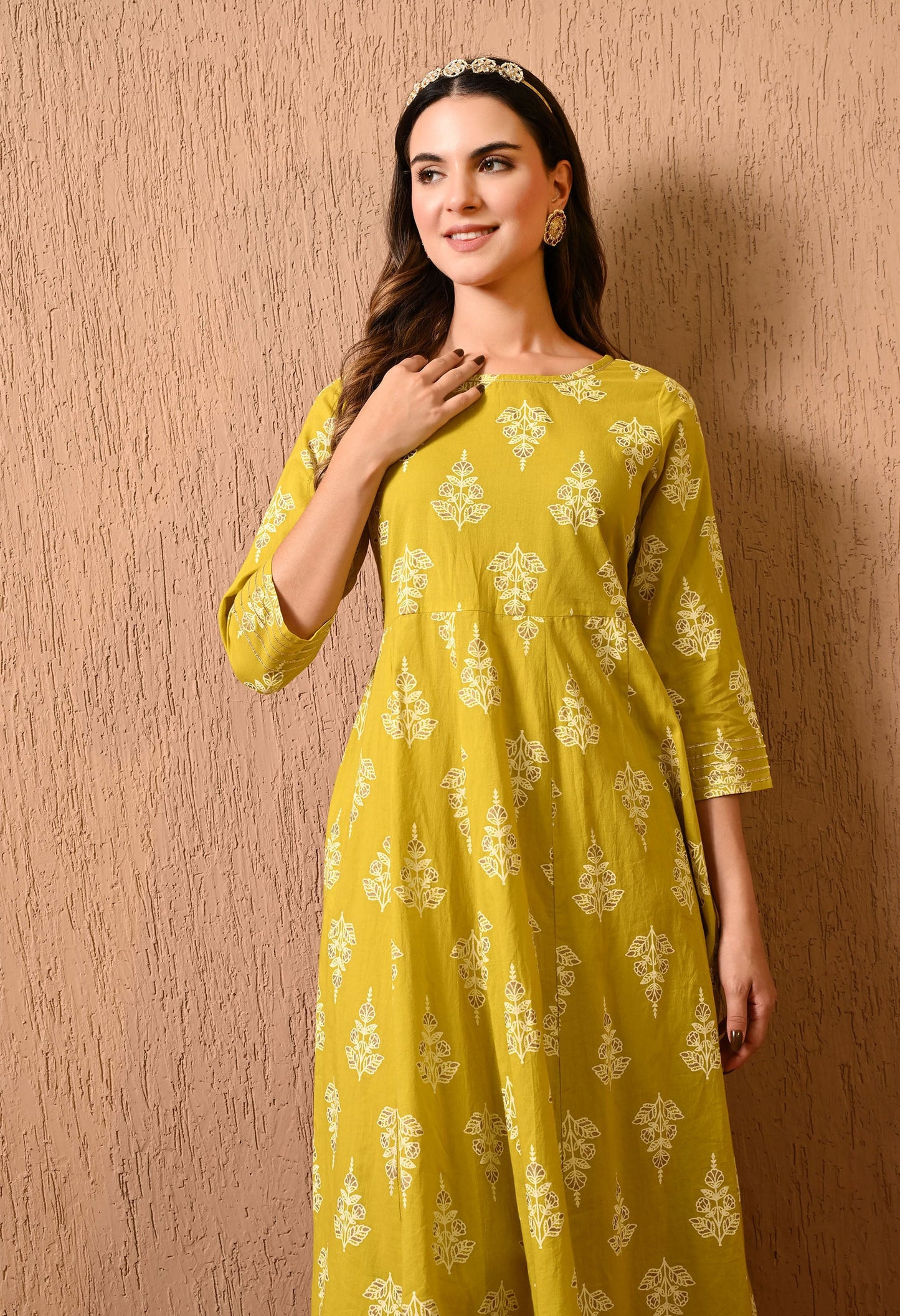 Yellow Motif Anarkali Kurta