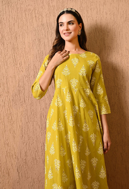 Yellow Motif Anarkali Kurta