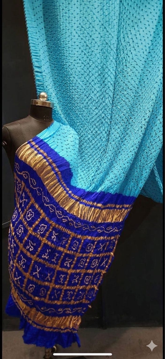 Sky Blue with Royal Blue, A JaipurHutz Pure Gajji Silk Saree