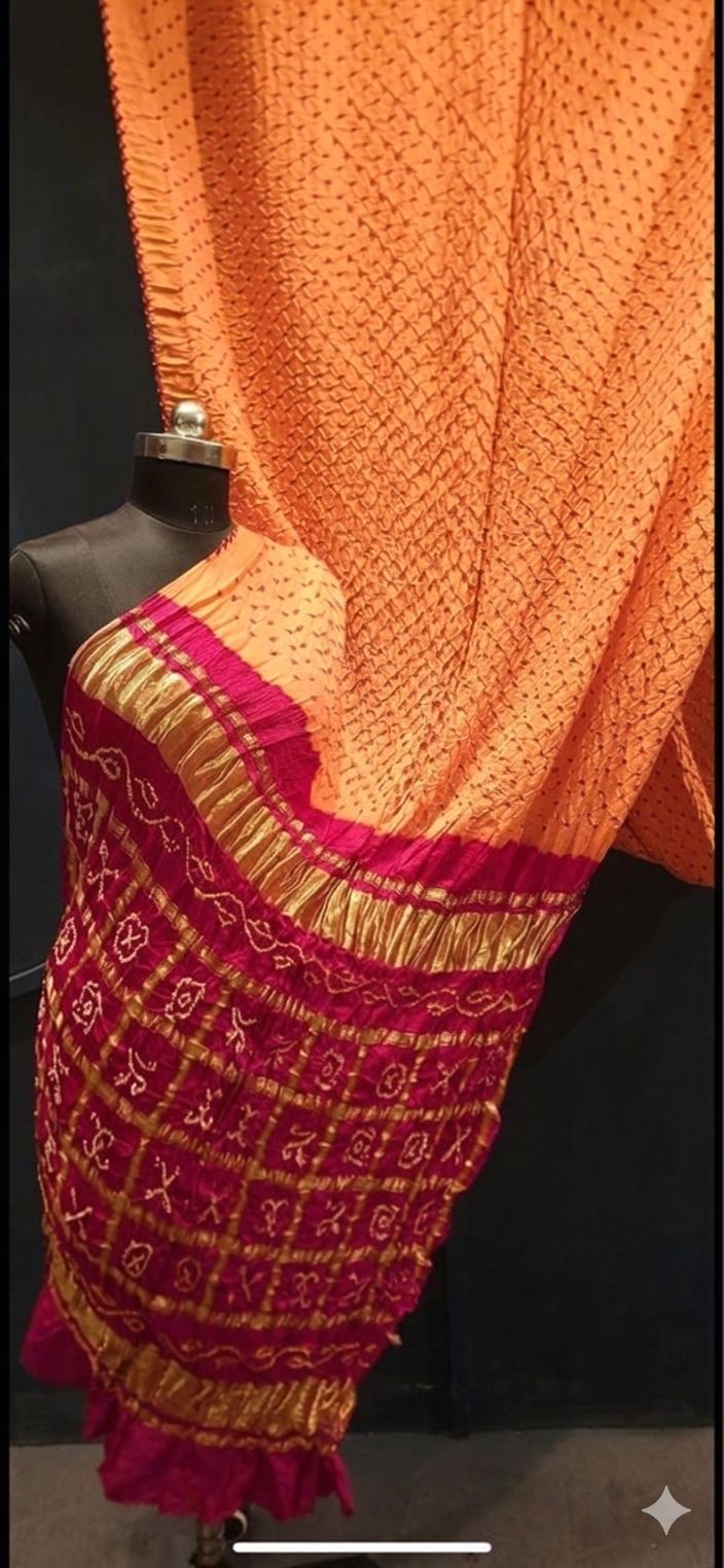 Beautiful Royal Peach with Deep Red, A JaipurHutz Pure Gajji Silk Saree