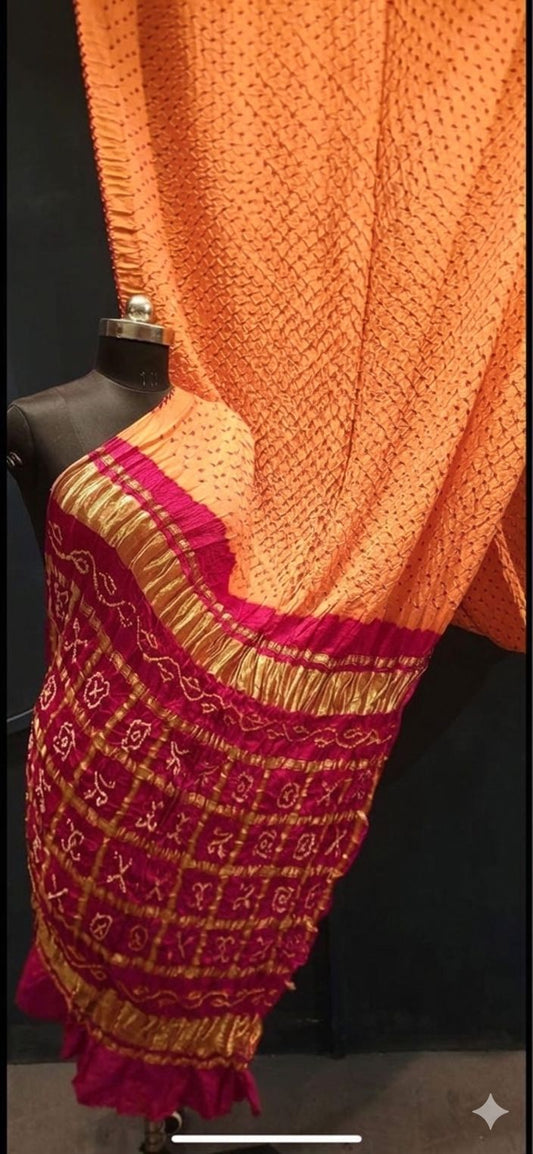 Beautiful Royal Peach with Deep Red, A JaipurHutz Pure Gajji Silk Saree
