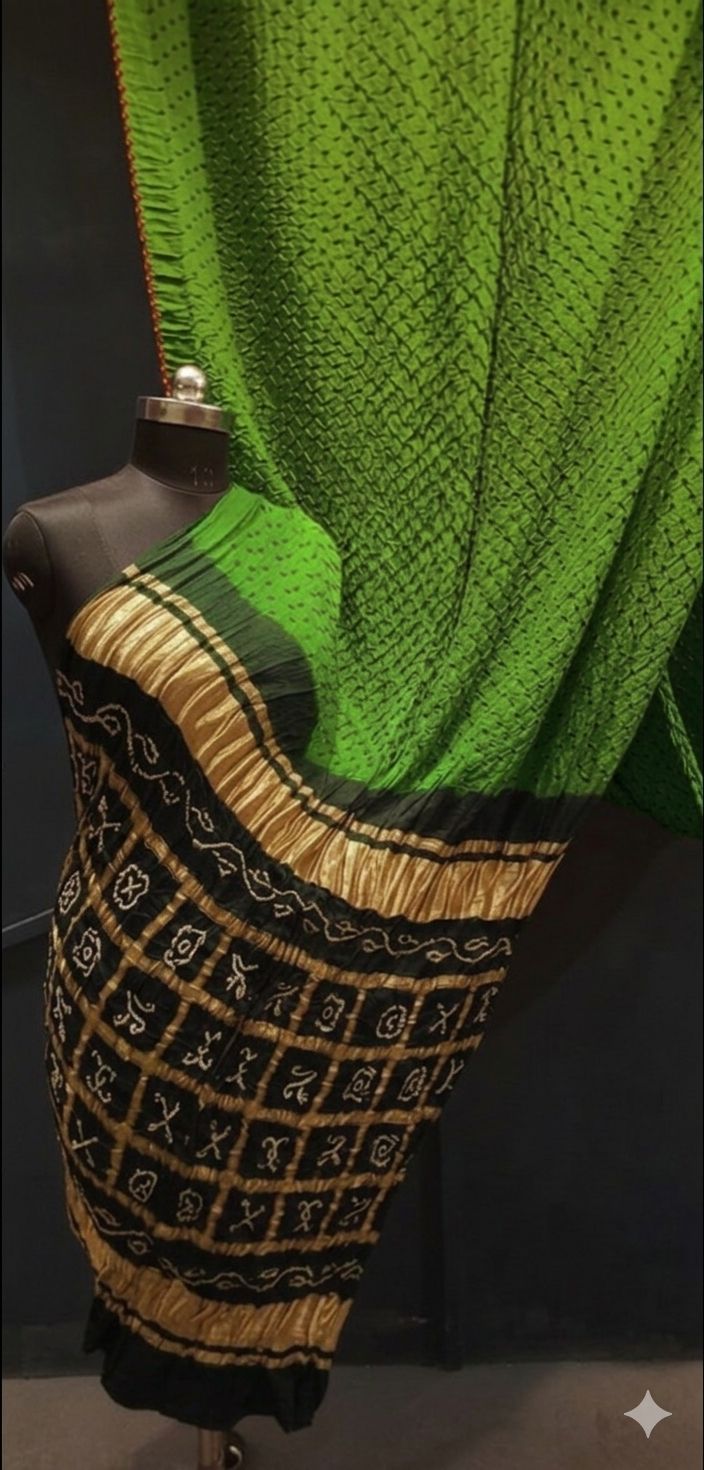 Traditional Royal Green with Black, A JaipurHutz Pure Gajji Silk Saree