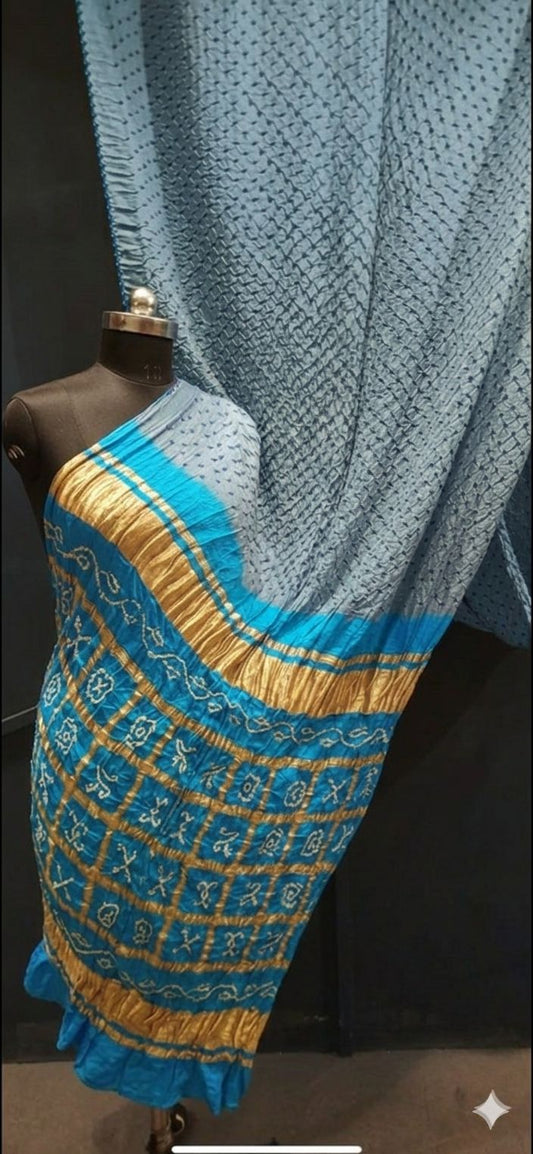 Classic Steel Grey with Blue, A JaipurHutz Pure Gajji Silk Saree