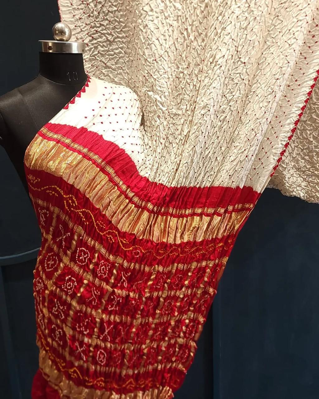Royal Heritage White with Red, A JaipurHutz Pure Gajji Silk Saree