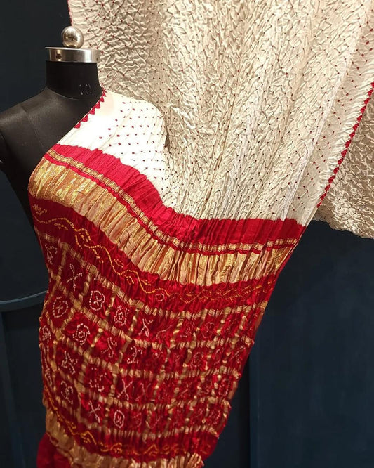 Royal Heritage White with Red, A JaipurHutz Pure Gajji Silk Saree