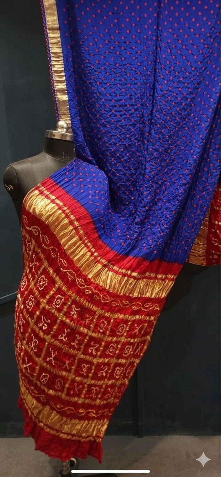 Traditional Roya Blue with Red, A JaipurHutz Pure Gajji Silk Saree