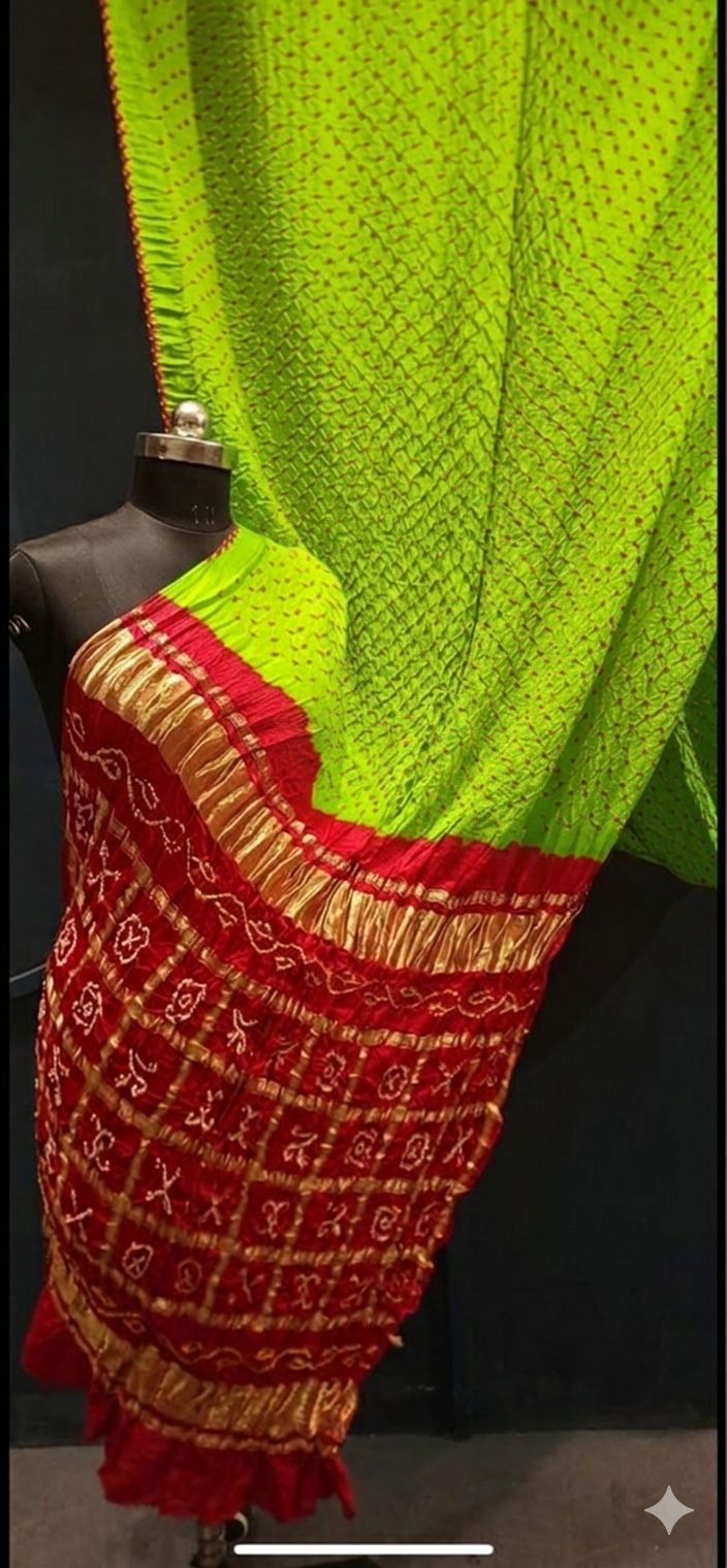 Traditional Royal Green with Red, A JaipurHutz Pure Gajji Silk Saree