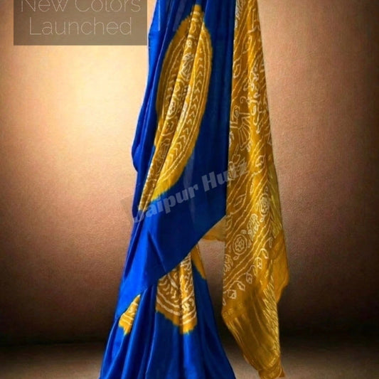 Exquisite Pure Gajji Silk Raasmandla Saree in Royal Blue and Musturd