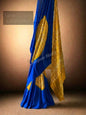 Royal Blue & Mustard Yellow Hand-Draped Gajji Silk Bandhej Saree