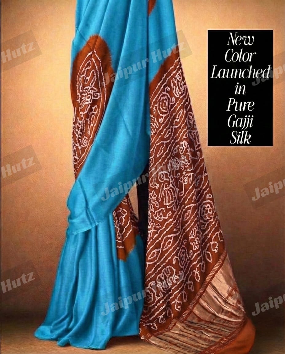 Sky Blue & Rust Raasmandal Pure Gajji Silk Saree