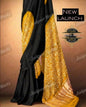 Exquisite Gajji Silk Hand-Draped Bandhej Saree in Midnight Black & Mustard
