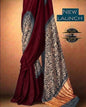 Deep Maroon & Slate Grey Gajji Silk Saree with Hand-Block Ajrakh & Raasmandal Art