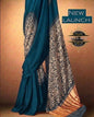 Teal Blue Gajji Silk Saree with Hand-Painted Raasmandal Art