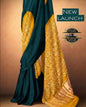Bottle Green & Mustard Yellow Hand-Knotted Gajji Silk Bandhej Saree