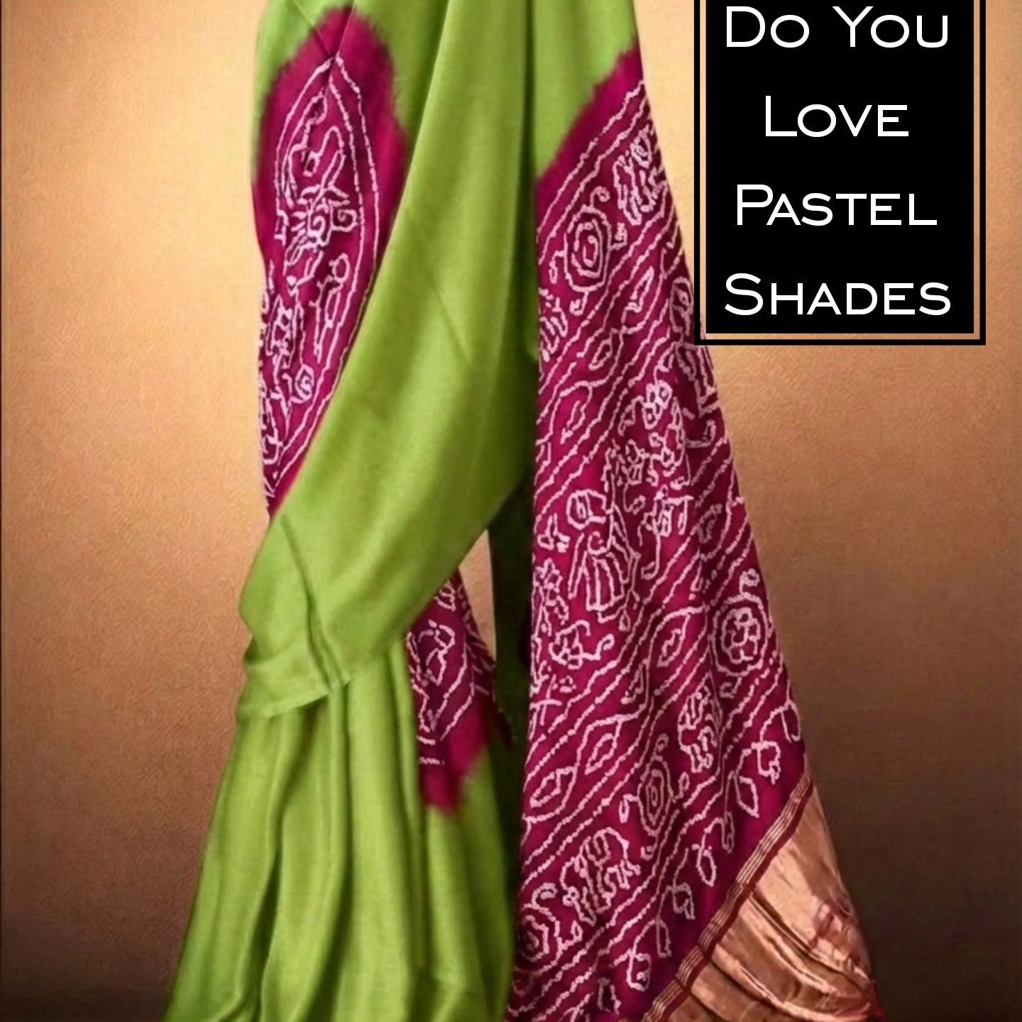 Pastel Lime Green and Magenta Pure Gajji Silk Bandhani Saree