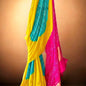 Vibrant Tri-Color Gajji Silk Saree in Yellow, Pink & Teal with Traditional Motifs