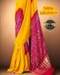 Radiant Yellow and Crimson Red Pure Gajji Silk Bandhani Saree
