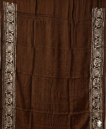 Elegant Beige and Chocolate Brown Pure Gajji Silk Bandhani Saree