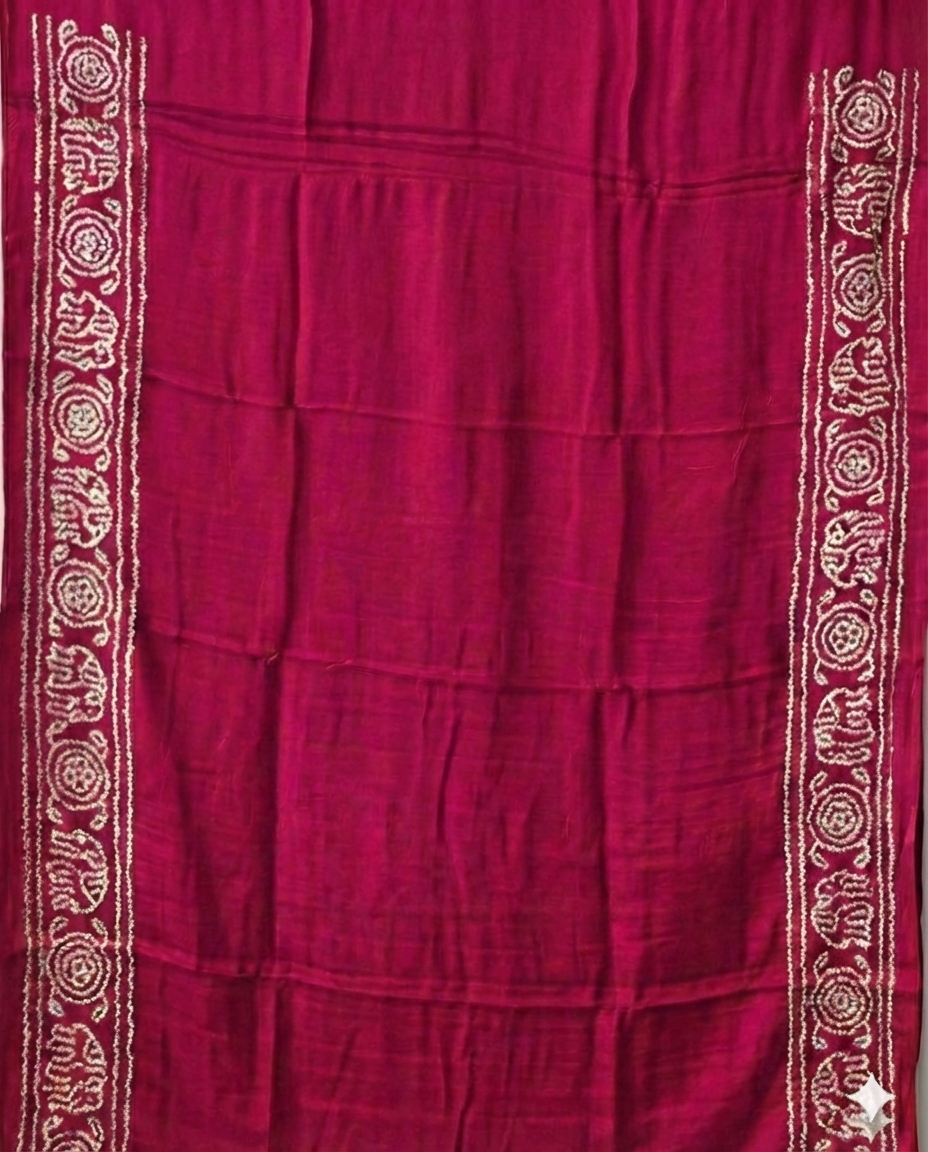 Pastel Lime Green and Magenta Pure Gajji Silk Bandhani Saree