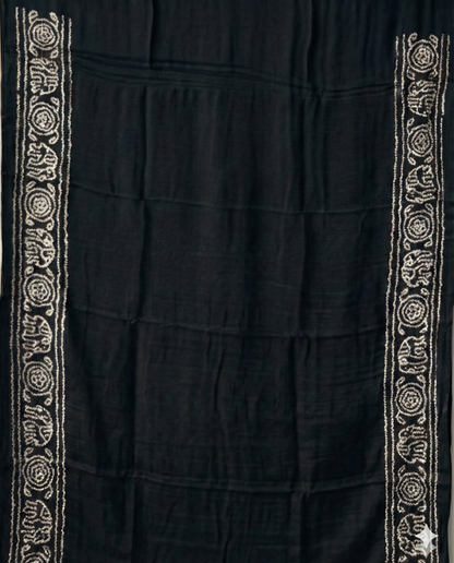 Sophisticated Silver-Grey and Charcoal Black Pure Gajji Silk Bandhani Saree
