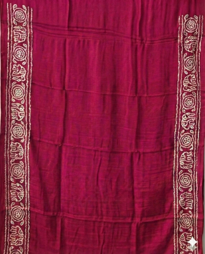 Camel Brown & Maroon Pure Gajji Silk Bandhani Saree | Jaipur Hutz