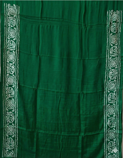 Vibrant Pure Gajji Silk Bandhani Saree in Yellow and Green