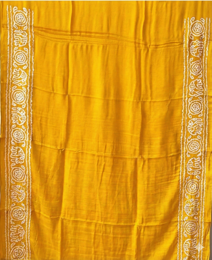 Exquisite Mustard & Forest Green Pure Gajji Silk Saree