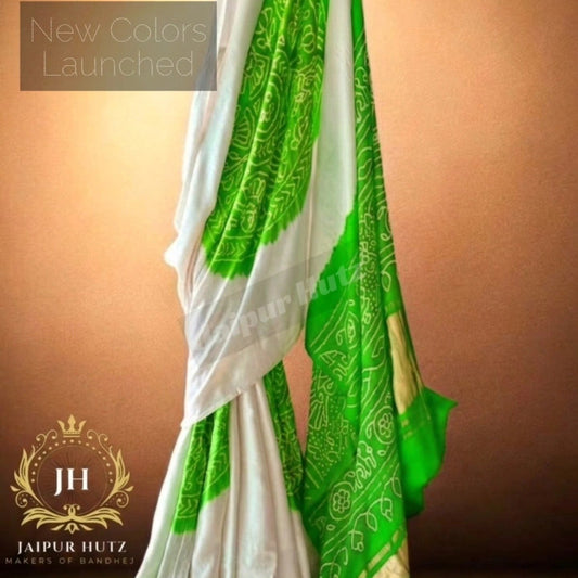 Royal Opulence: The Gajji Silk Raasmandal Masterpiece in ivory and Bright Green