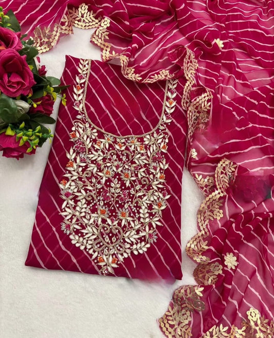 Zardosi Work 60 Gram Georgette Suit in Lehariya