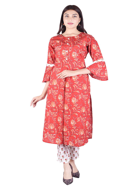 Printed Cotton Straight Kurti With Pant