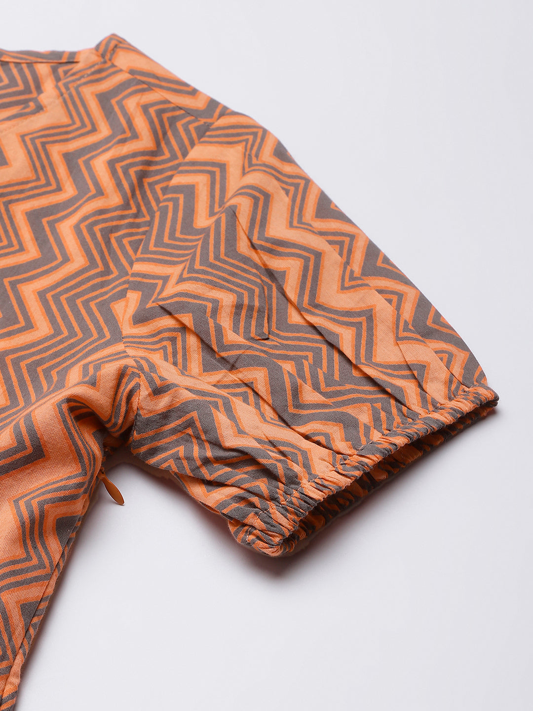 Peach Chevron V-Neck Printed Peplum Top