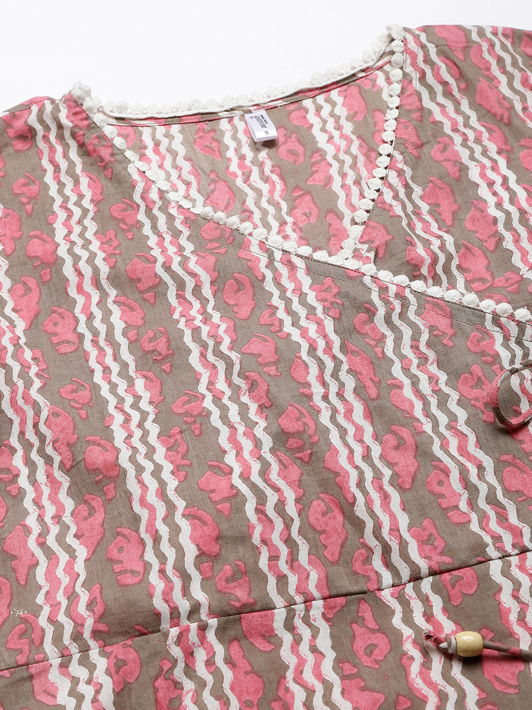 Pink and White Stripe Printed Cotton Wrap Top