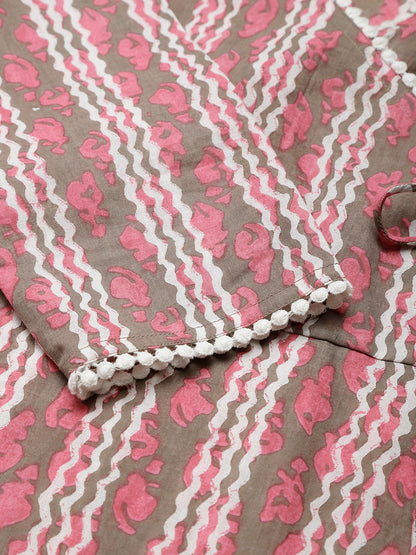 Pink and White Stripe Printed Cotton Wrap Top