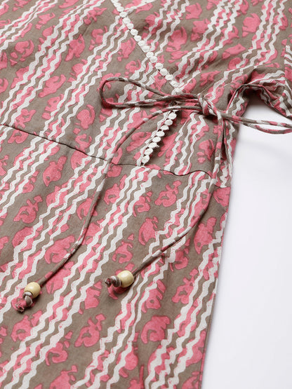 Pink and White Stripe Printed Cotton Wrap Top