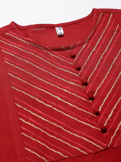 Maroon Solid A-Line Kurta