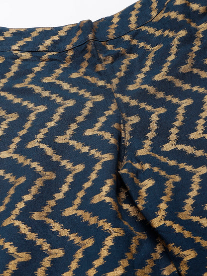 Navy Blue And Gold Chevron Print Pants